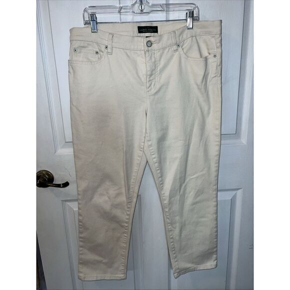 Denim - Lauren RL‎ Co Jeans Sz 14 Womens Straight Cropped Ivory Denim Casual Jeans